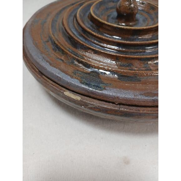 Pottery Serving Platter w Lid Exotic Party Holiday Rustic Cottagecore Farm Artsy - Picture 12 of 16